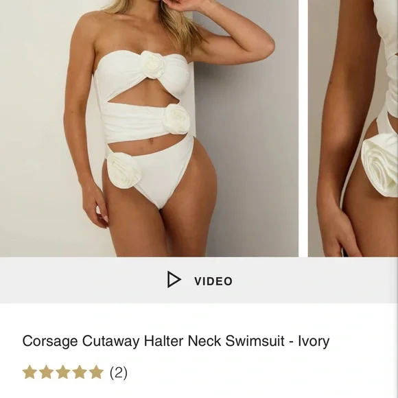 Six Stories Corsage Cutaway Halter Neck Swimsuit - Ivory - 12 - Picture 4 of 4